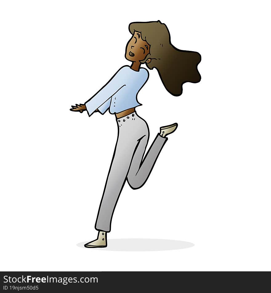 Cartoon Happy Girl Kicking Out Leg