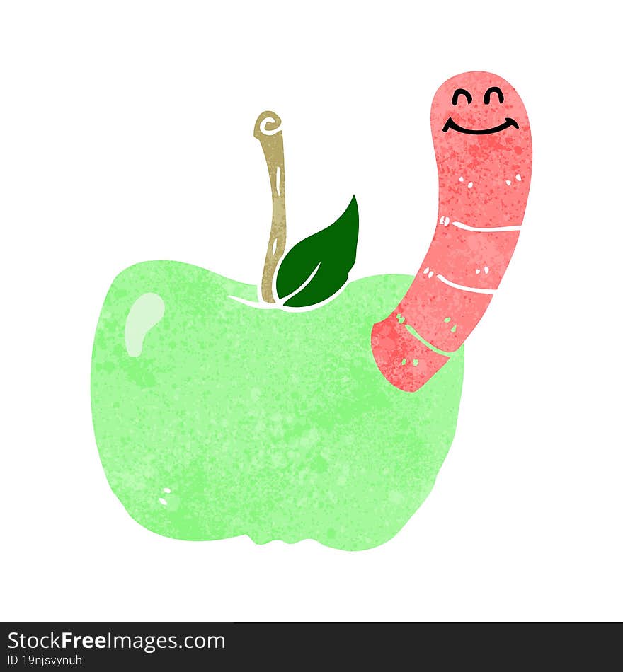 cartoon apple with worm