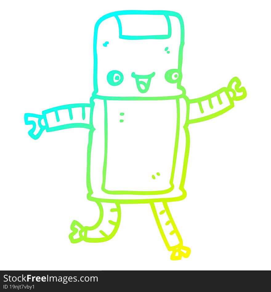 cold gradient line drawing of a cartoon robot