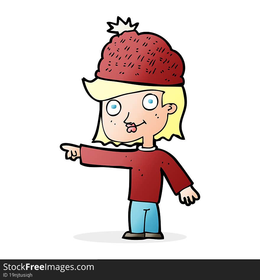 Cartoon Woman Wearing Winter Hat