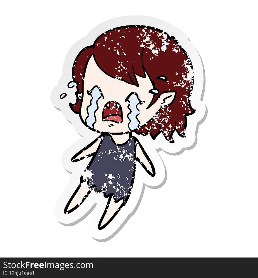 distressed sticker of a cartoon crying vampire girl