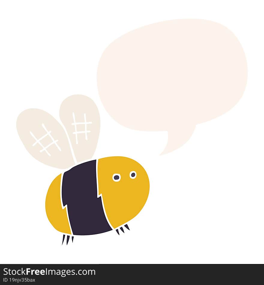 cartoon bee with speech bubble in retro style