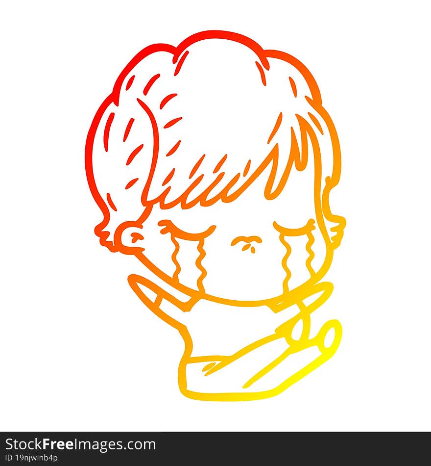 warm gradient line drawing of a cartoon woman crying