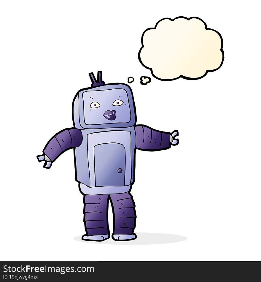 funny cartoon robot with thought bubble