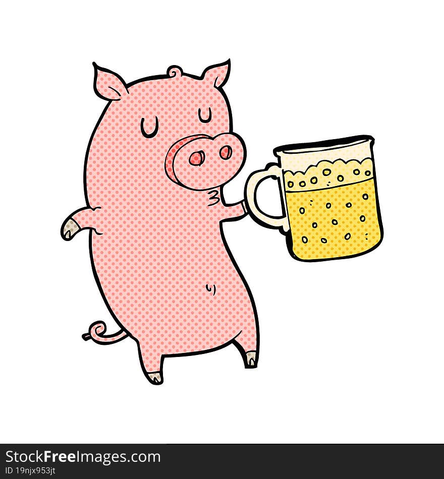 cartoon pig with beer