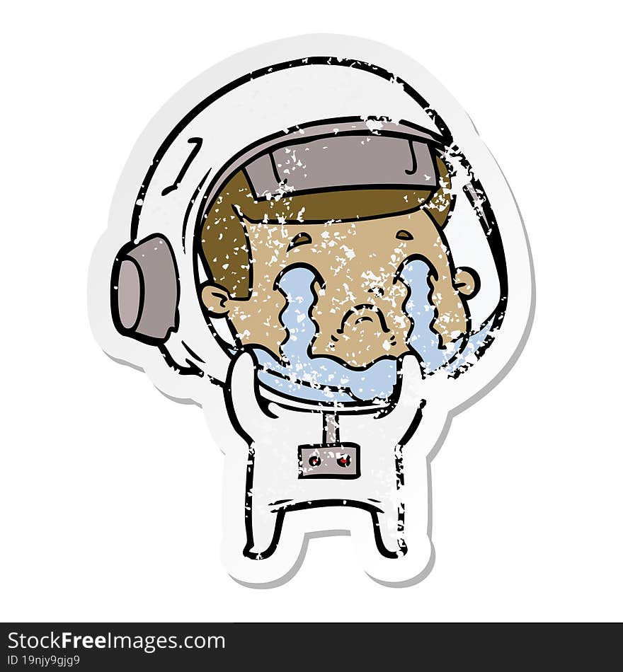 Distressed Sticker Of A Cartoon Crying Astronaut