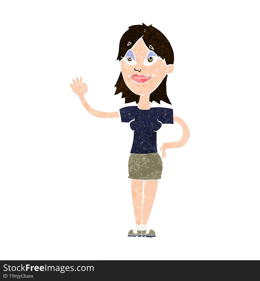 cartoon woman waving