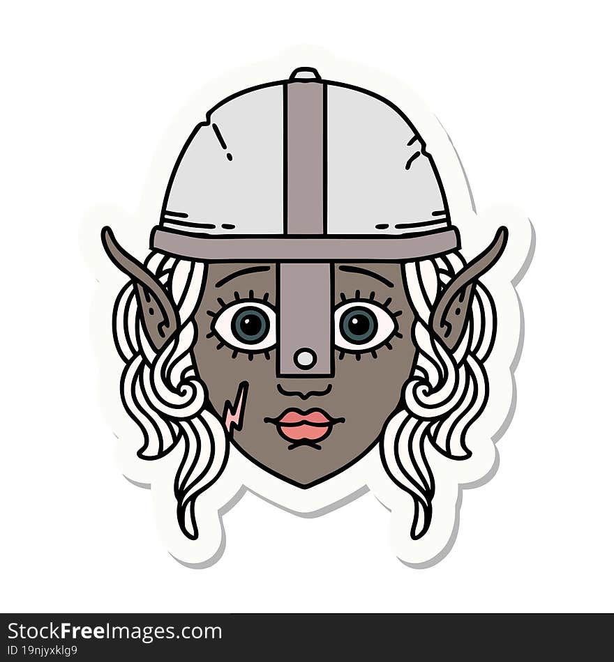 sticker of a elf fighter character face. sticker of a elf fighter character face