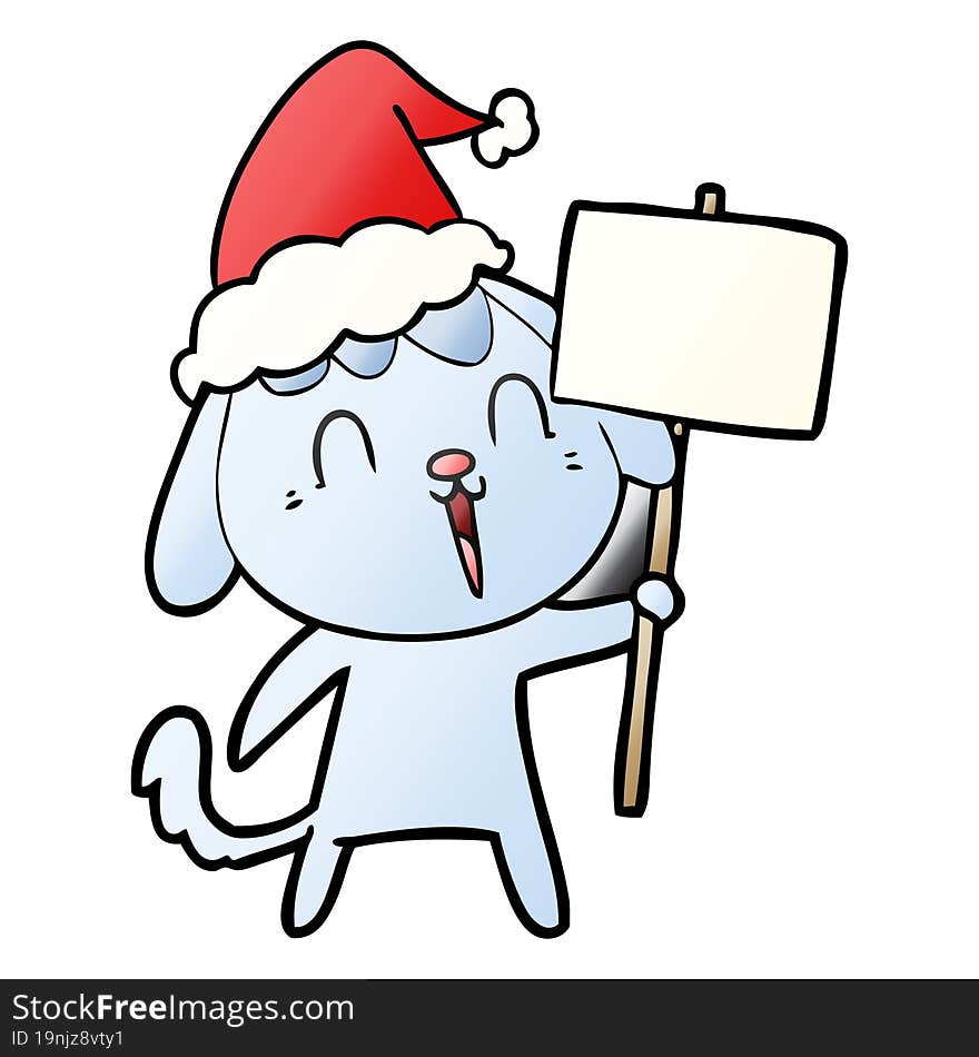 cute hand drawn gradient cartoon of a dog wearing santa hat. cute hand drawn gradient cartoon of a dog wearing santa hat