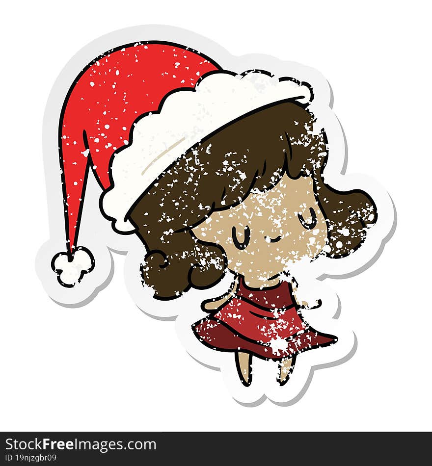 Christmas Distressed Sticker Cartoon Of Kawaii Girl