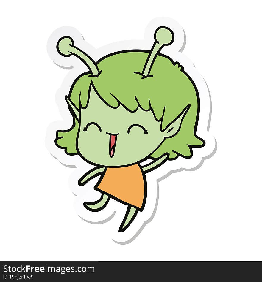 sticker of a cartoon alien girl laughing