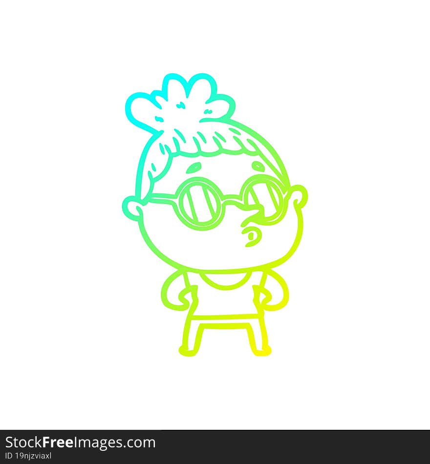 Cold Gradient Line Drawing Cartoon Woman Wearing Glasses