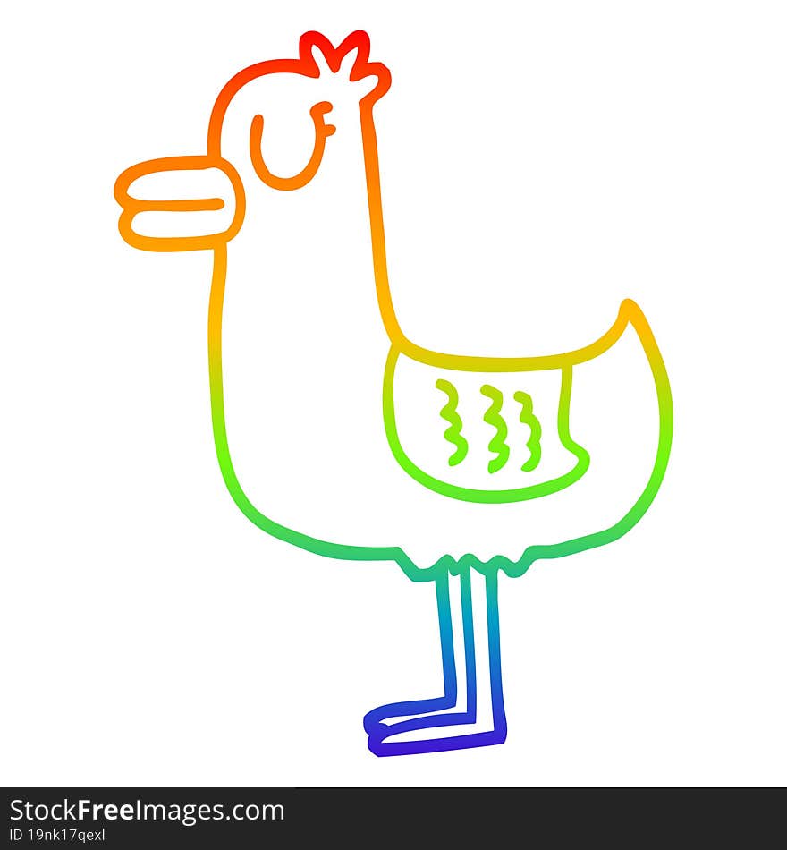 rainbow gradient line drawing of a cartoon sea gull