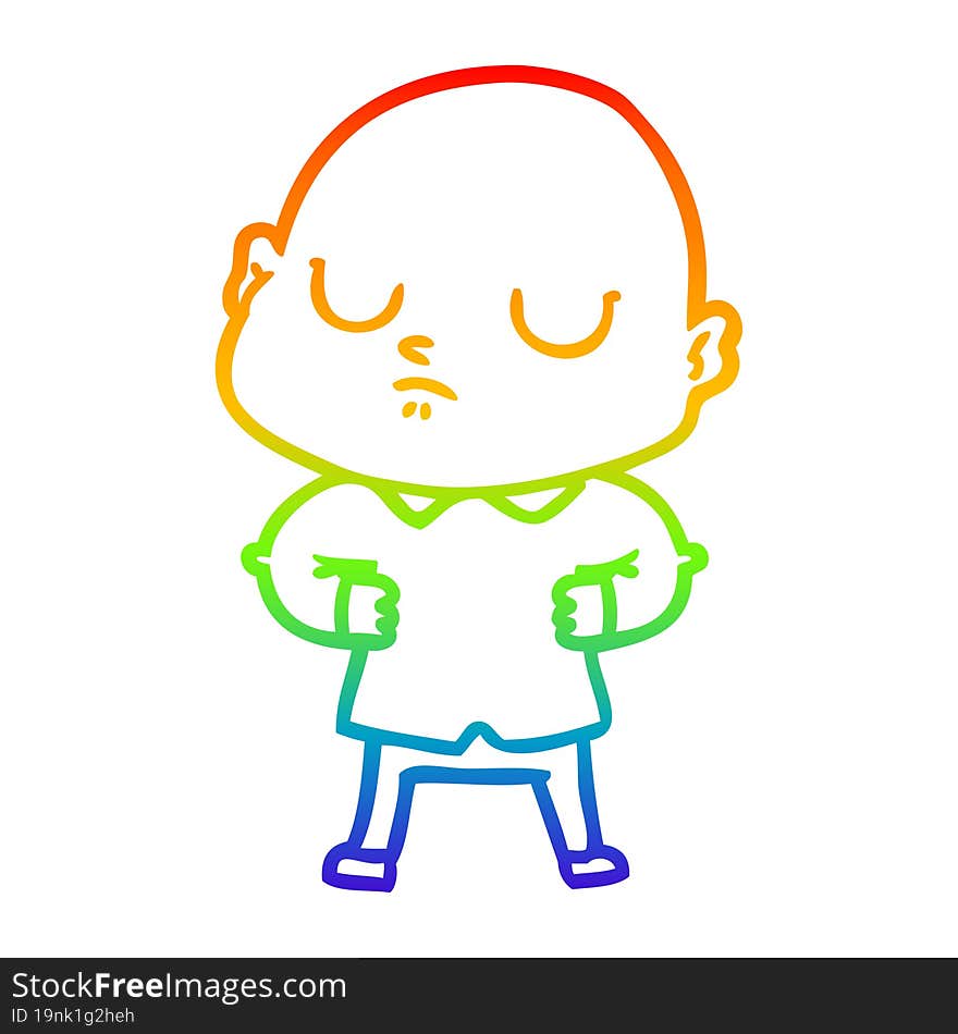 rainbow gradient line drawing cartoon bald man