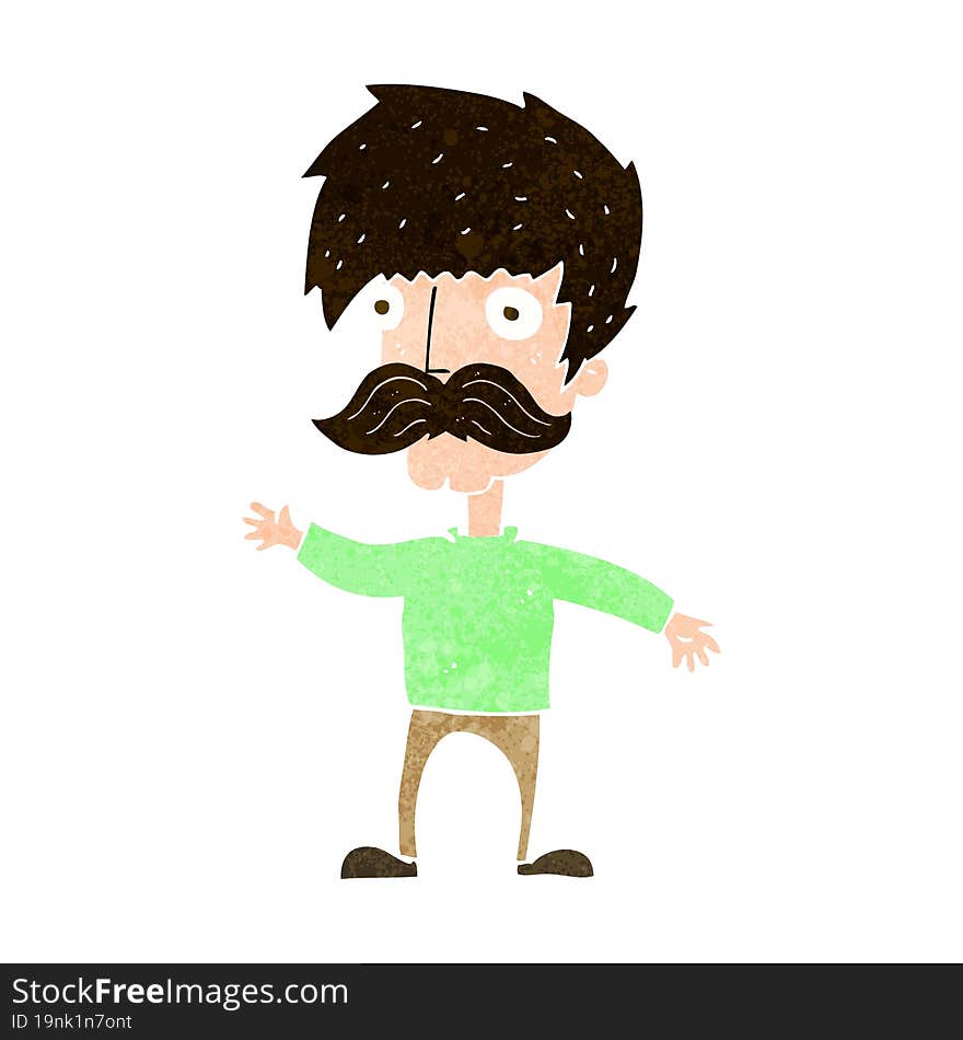 cartoon man with mustache waving