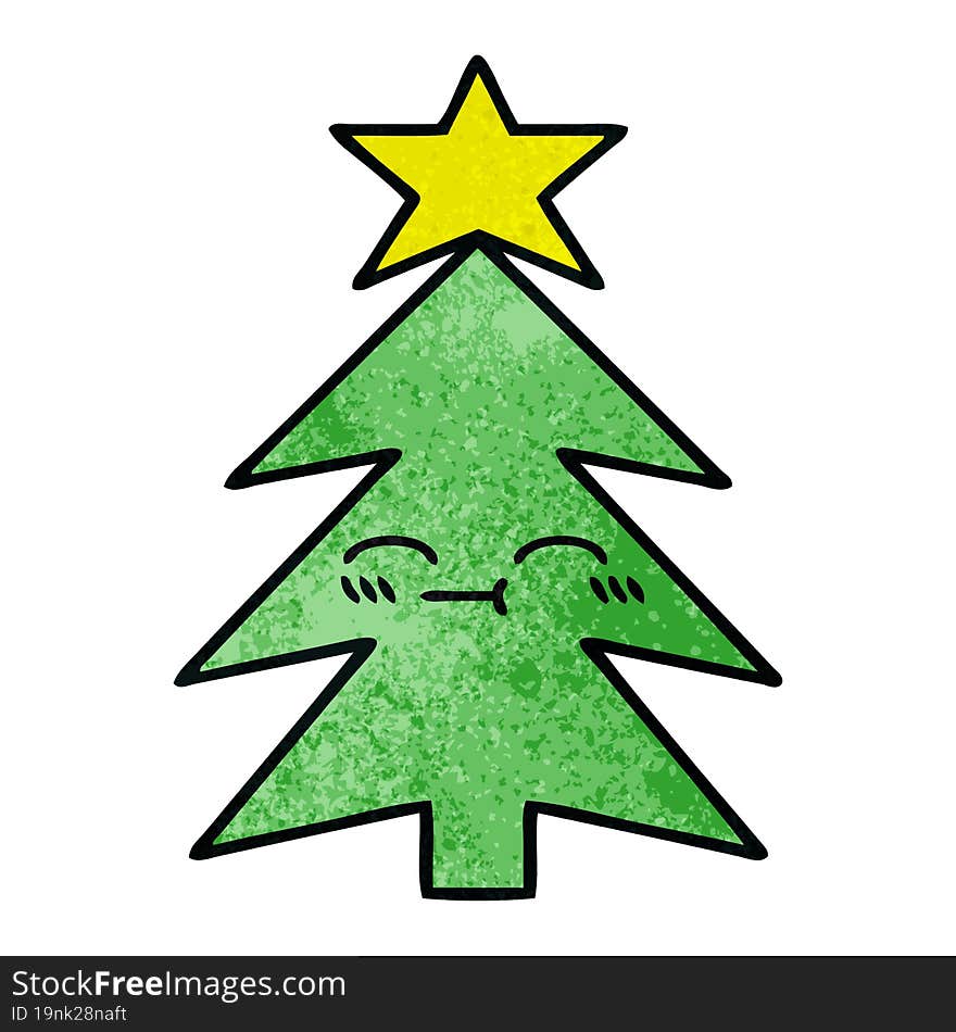 Retro Grunge Texture Cartoon Christmas Tree