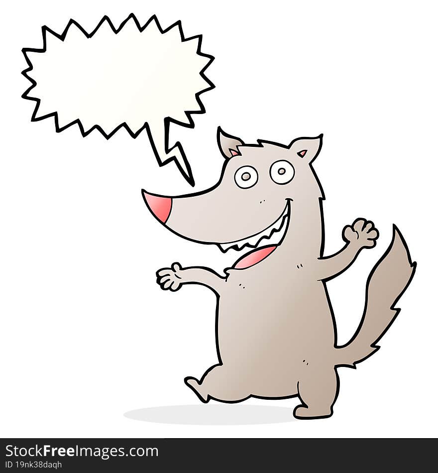 Cartoon Happy Wolf With Speech Bubble