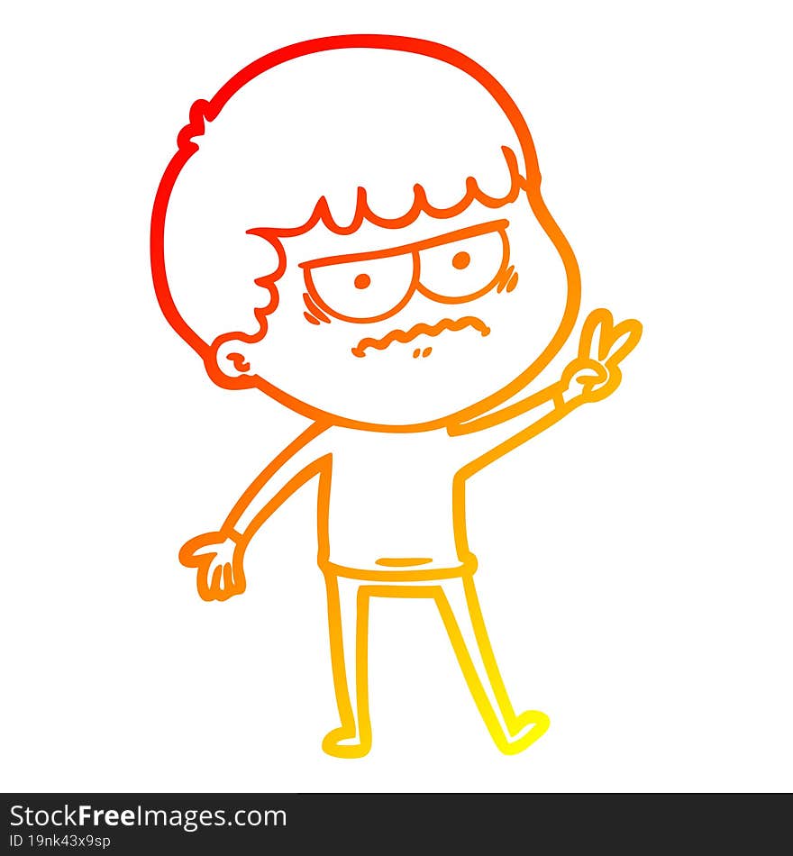 Warm Gradient Line Drawing Cartoon Annoyed Man