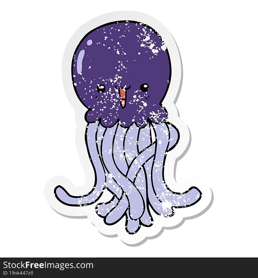 distressed sticker of a cartoon jellyfish