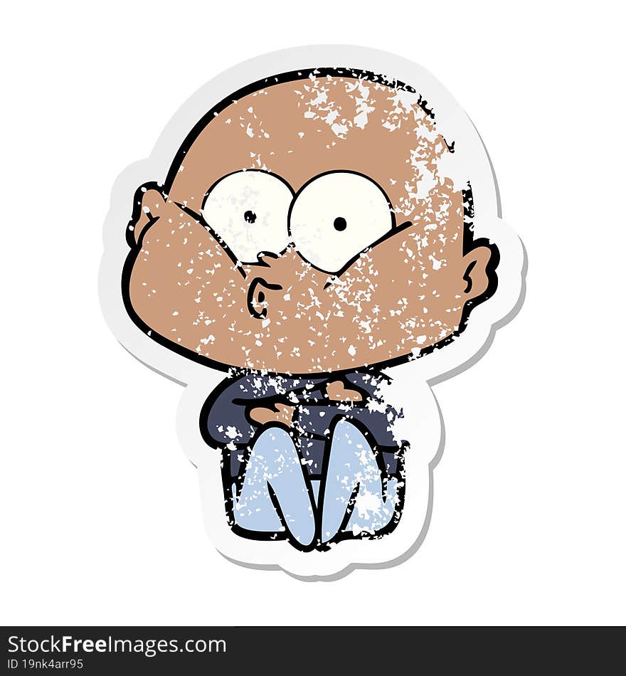 Distressed Sticker Of A Cartoon Bald Man Staring