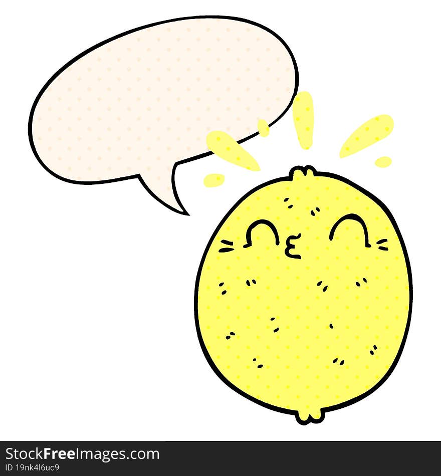 cute cartoon lemon and speech bubble in comic book style