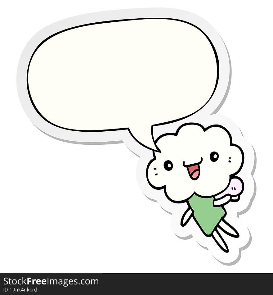 cartoon cloud head creature and speech bubble sticker