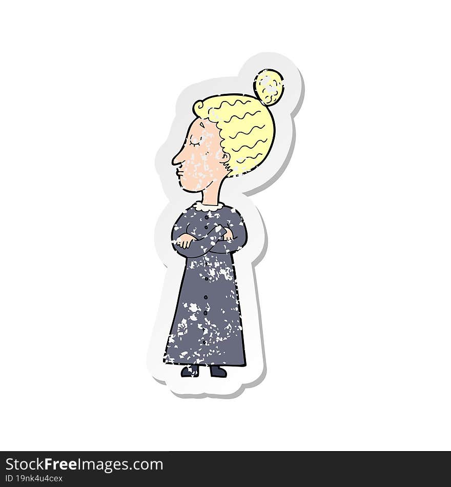 Retro Distressed Sticker Of A Cartoon Strict Victorian Teacher