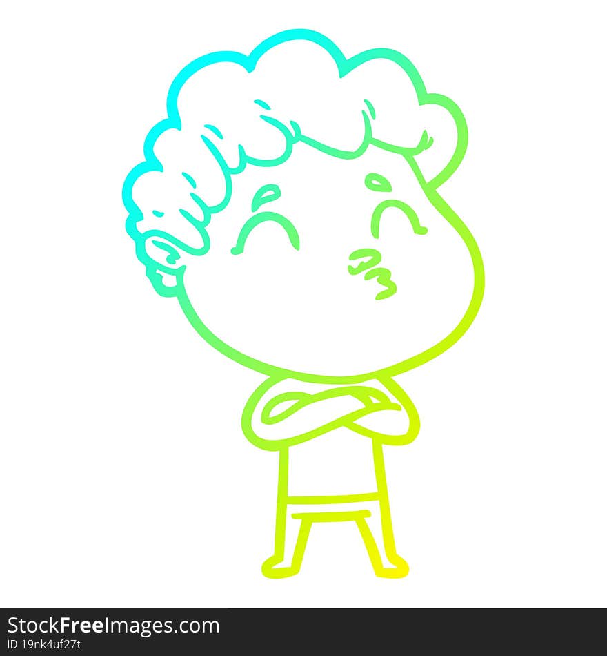 cold gradient line drawing cartoon man pouting