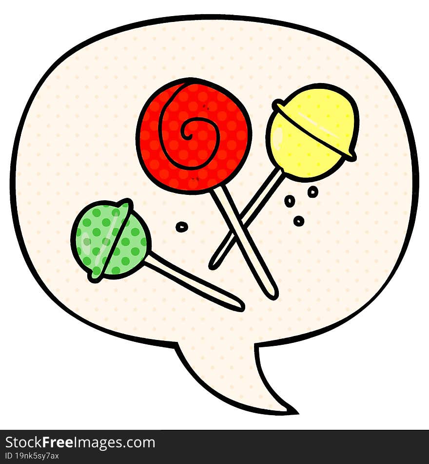 Cartoon Traditional Lollipop And Speech Bubble In Comic Book Style