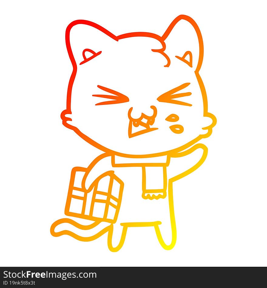 warm gradient line drawing cartoon cat hissing