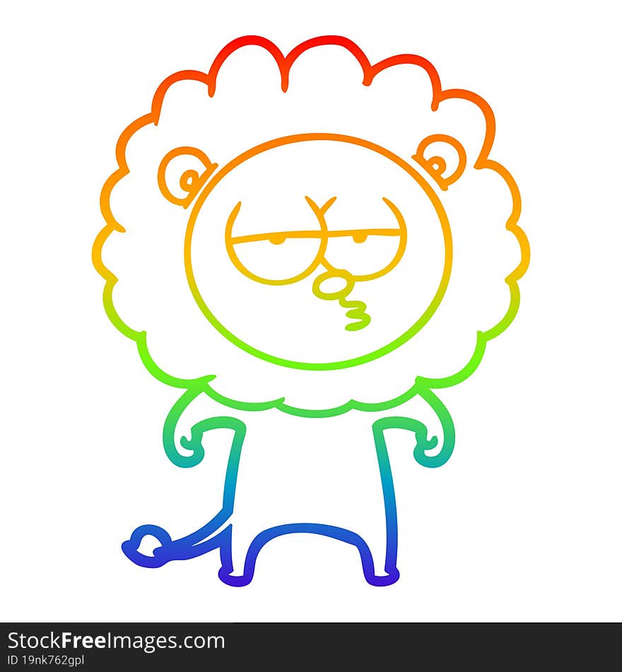 Rainbow Gradient Line Drawing Cartoon Bored Lion