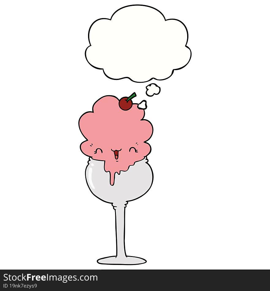 cute cartoon ice cream desert with thought bubble