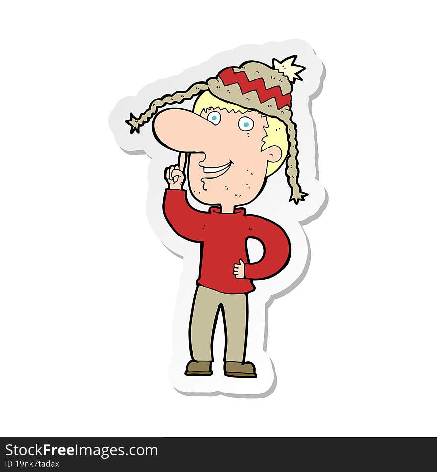 sticker of a cartoon man in hat with idea