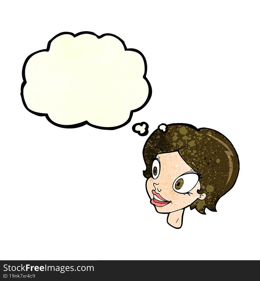 cartoon pretty female face with thought bubble