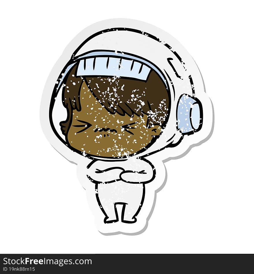 Distressed Sticker Of A Angry Cartoon Space Girl