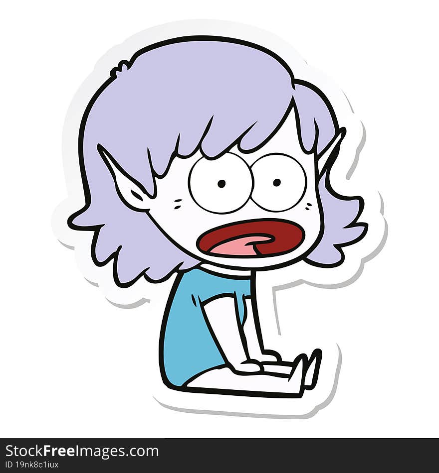 sticker of a cartoon shocked elf girl