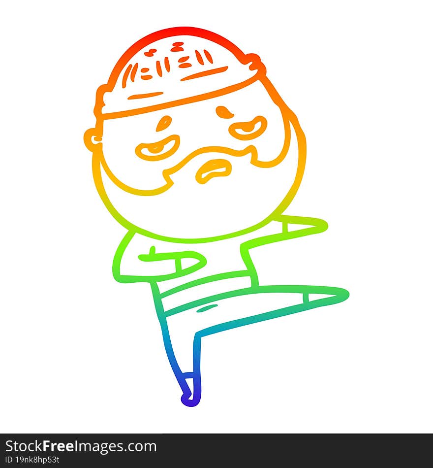 rainbow gradient line drawing cartoon worried man with beard