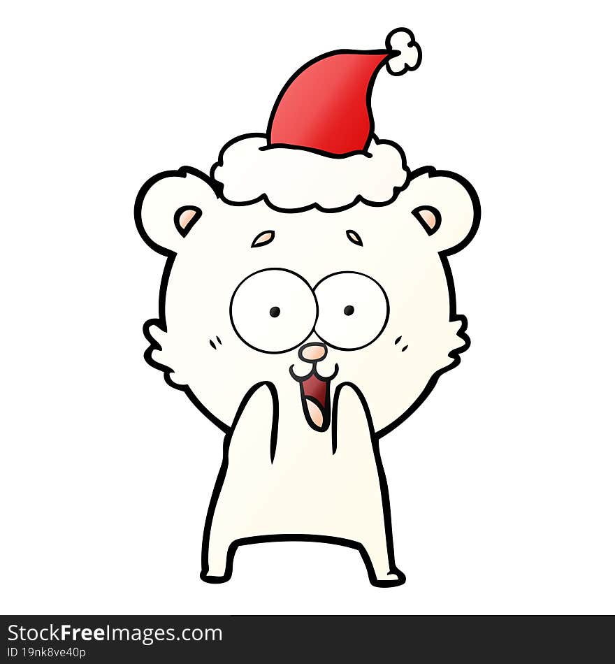 excited teddy bear hand drawn gradient cartoon of a wearing santa hat. excited teddy bear hand drawn gradient cartoon of a wearing santa hat