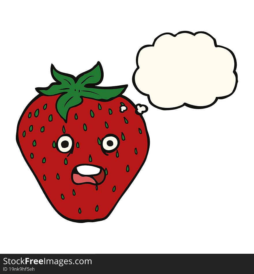 cartoon strawberry with thought bubble