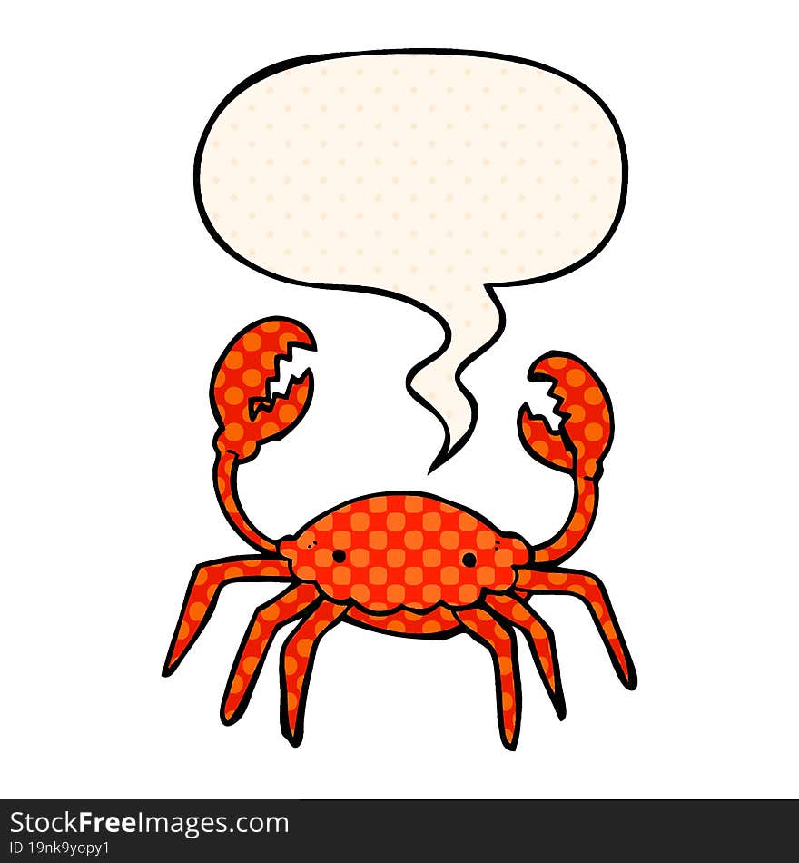 cartoon crab and speech bubble in comic book style