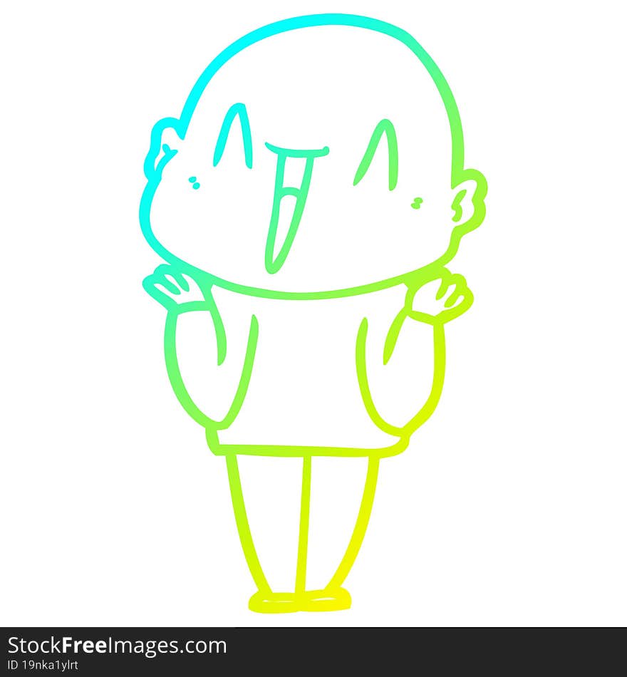 Cold Gradient Line Drawing Happy Cartoon Bald Man