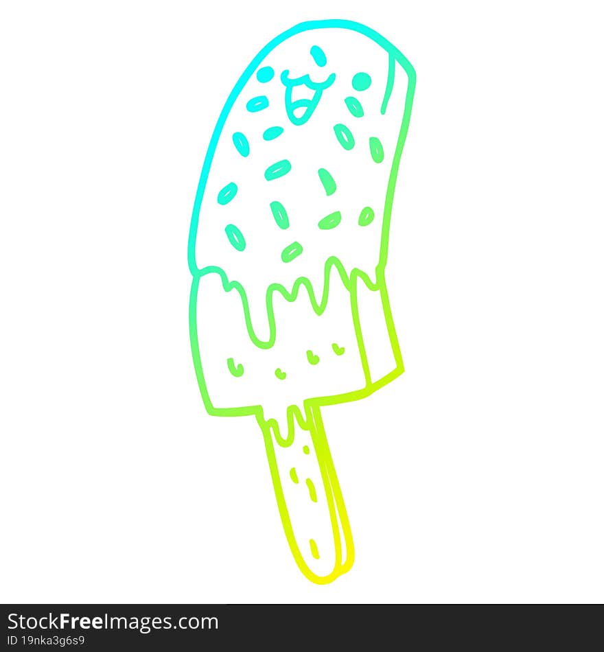 cold gradient line drawing of a cute cartoon happy ice lolly