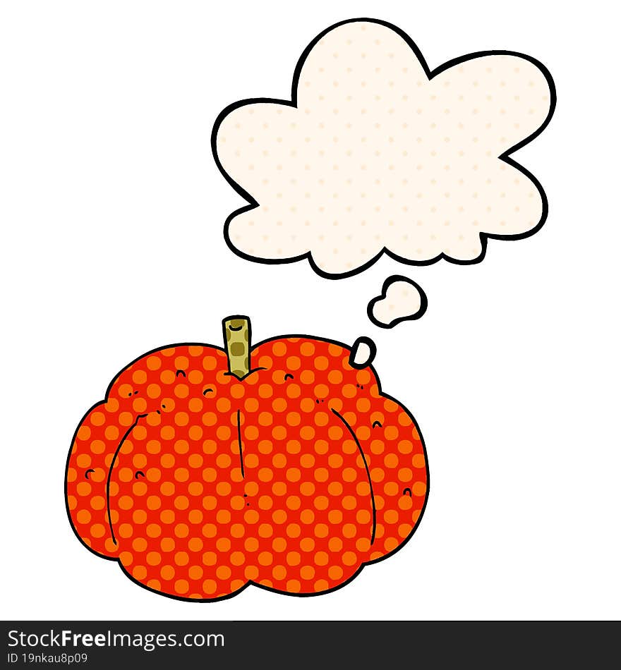 cartoon pumpkin and thought bubble in comic book style