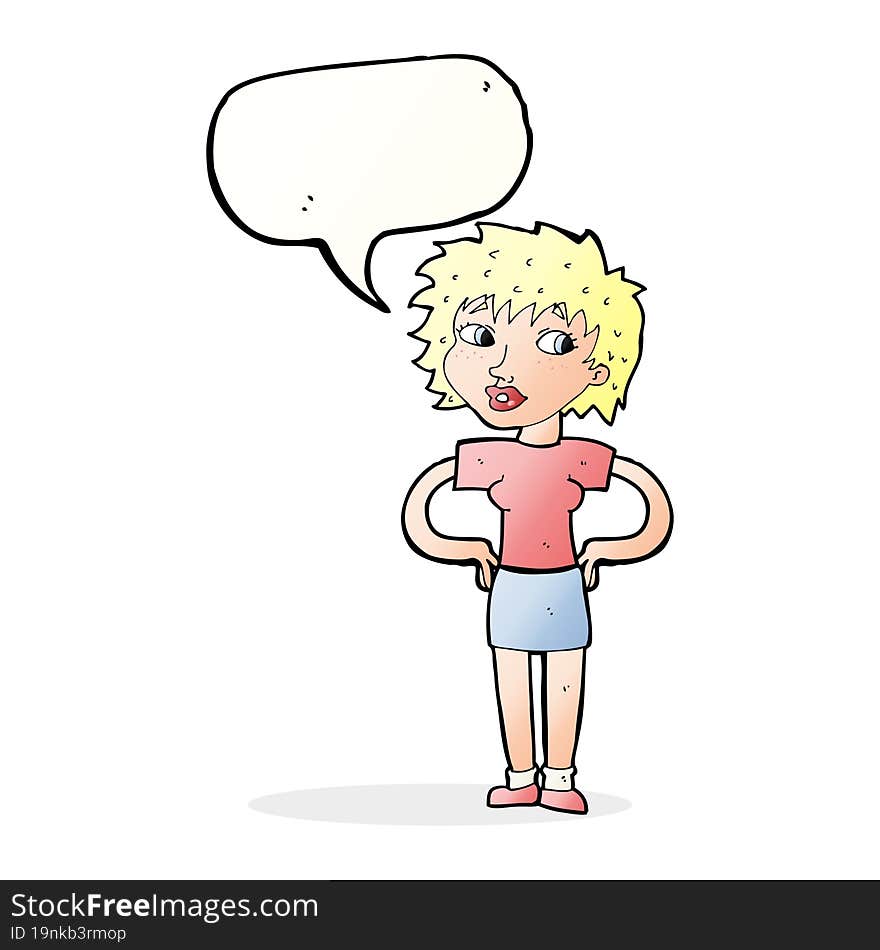 Cartoon Woman With Hands On Hips With Speech Bubble