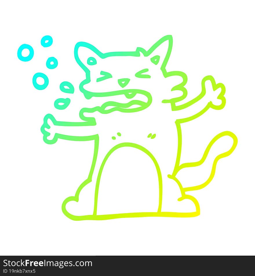 cold gradient line drawing of a cartoon hiccuping cat