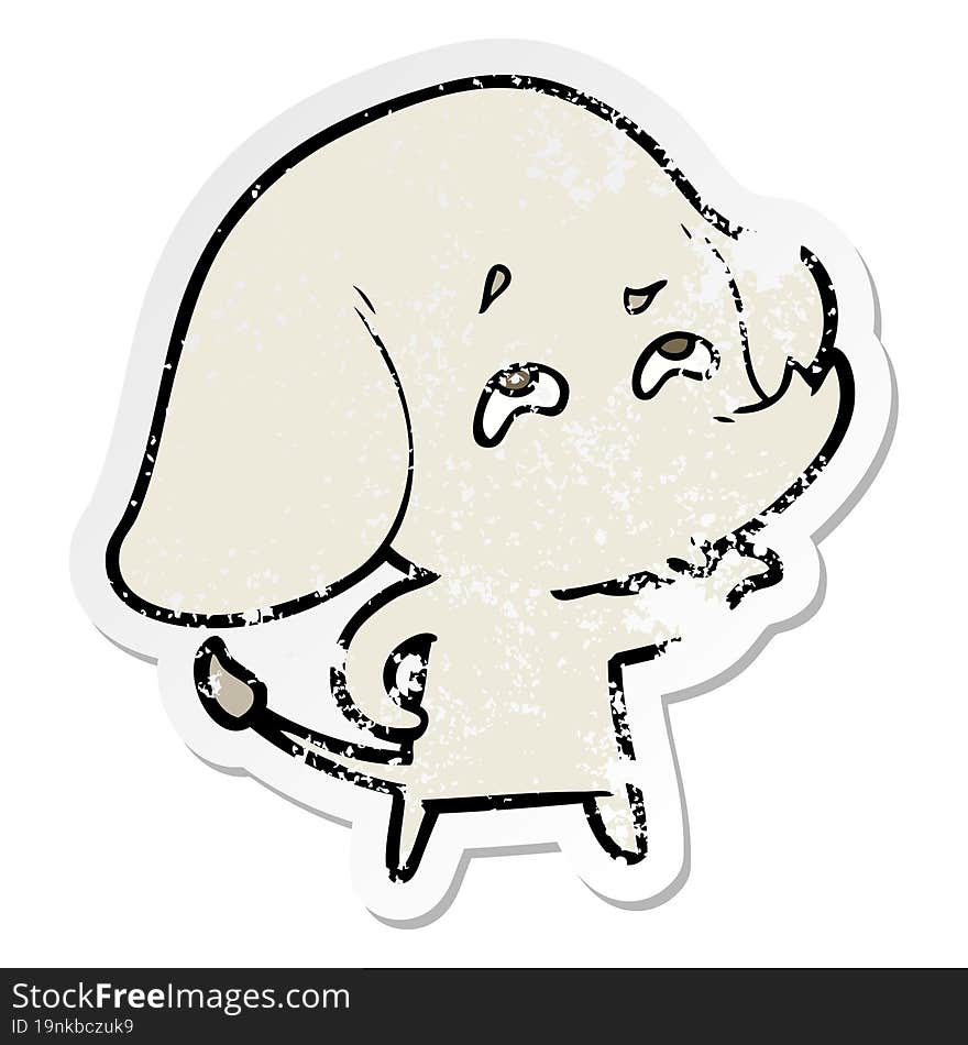 distressed sticker of a cartoon elephant remembering