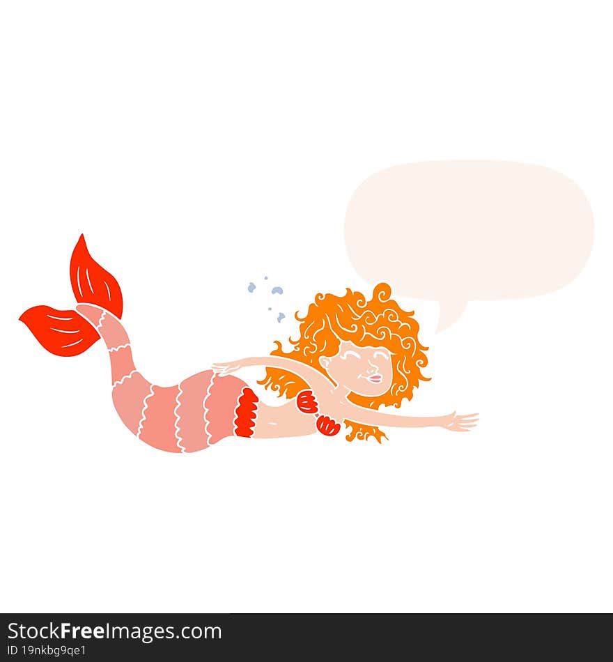 cartoon mermaid and speech bubble in retro style