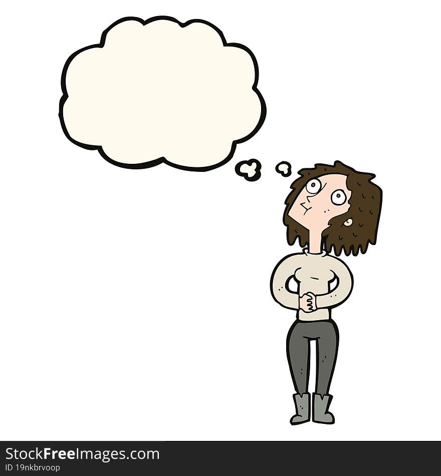 Cartoon Woman Looking Upwards With Thought Bubble