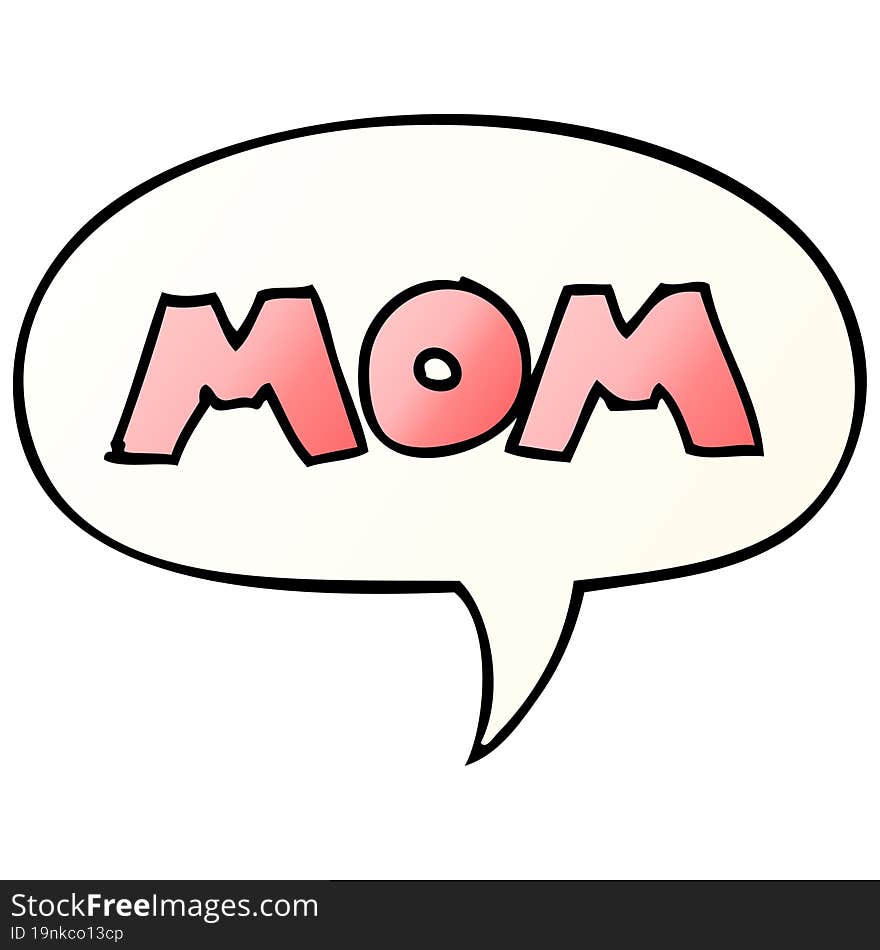 cartoon word mom and speech bubble in smooth gradient style