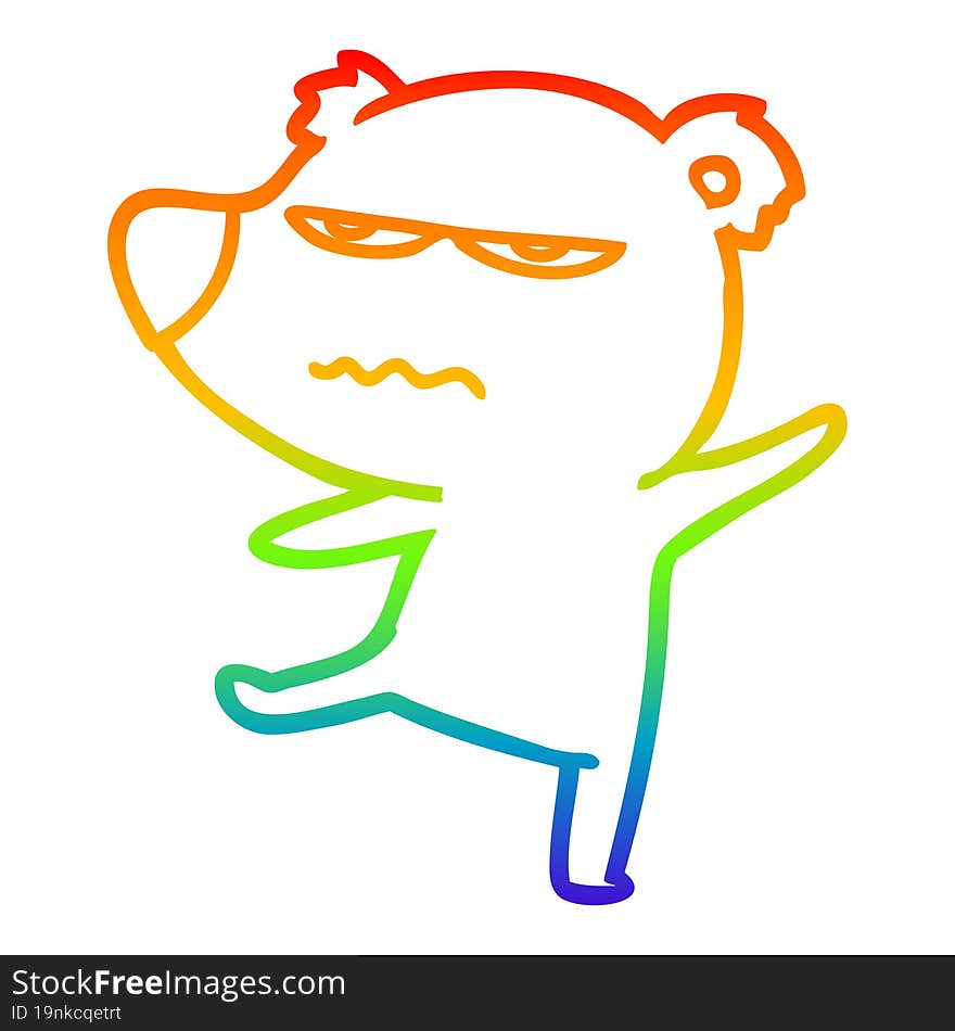 rainbow gradient line drawing annoyed bear cartoon pointing